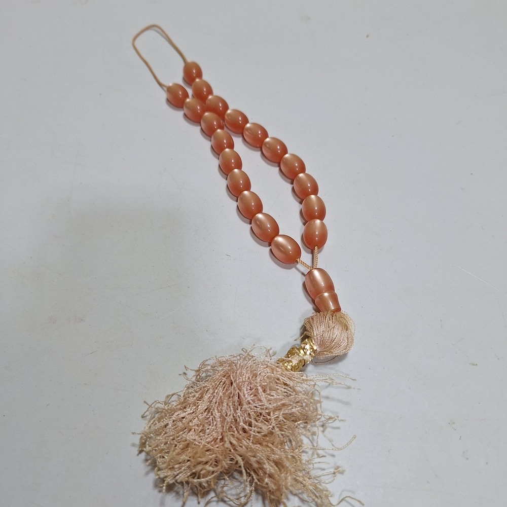Vintage Peach Pink Prayer Worry Beads Tassel Meditation Beaded Strand 18"